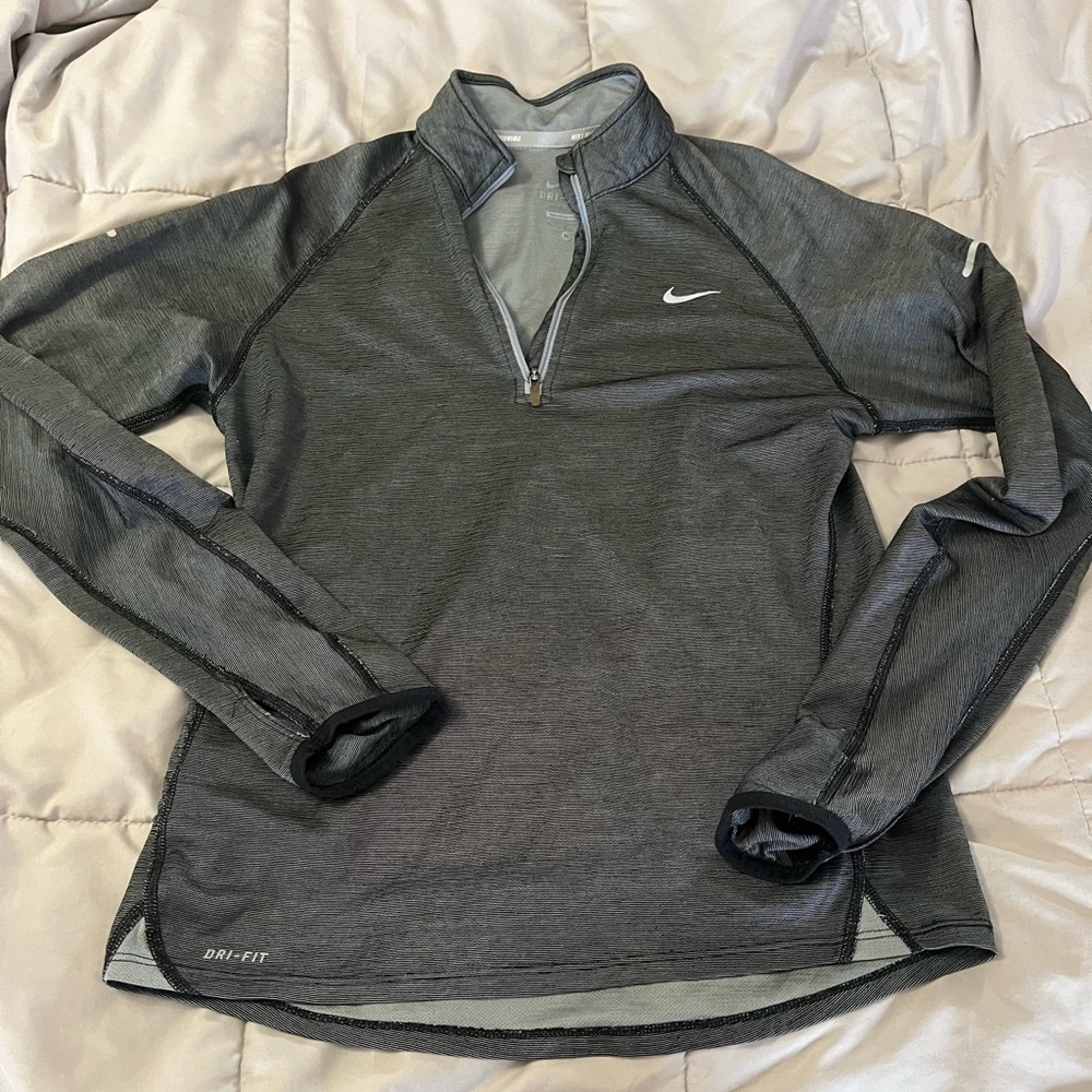 Dark Gray Nike Dri-fit 3/4 zip long sleeve shirt. Size M